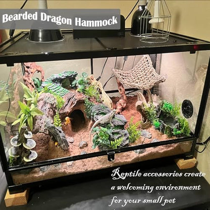 kathson Bearded Dragon Hammock,Lizard Lounger Reptile Tank Hanging Plants Climbing Jungle Vines Flexible Leaves Decorations for Lizards Chameleon Gecko Snakes(5 PCS)