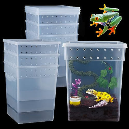 7 Pack Large Size Reptile Feeding Box Gecko Plastic Transparent Breeding Box for Snake Tree Frog Bearded Dragon Lizard Spider Praying Mantis (7.8" x 7.8" x 9.8")