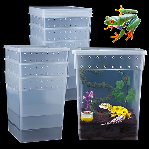 7 Pack Large Size Reptile Feeding Box Gecko Plastic Transparent Breeding Box for Snake Tree Frog Bearded Dragon Lizard Spider Praying Mantis (7.8" x 7.8" x 9.8")
