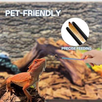 3PCS 10.6" Straight & Curved Reptile Feeding Tongs Set with Spoon | Soft Rubber Tips,Appropriate Length,Stainless Steel,Terrarium & Aquarium Essential Feeding Tools