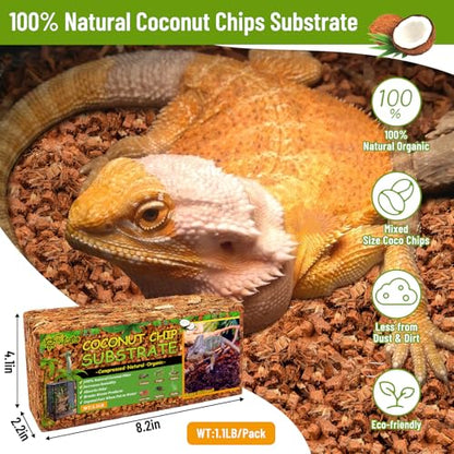 Riare 2 Pack Natural Coconut Chip Substrate for Reptiles- Compressed Coconut Husk Reptiles Bedding, Coco Husk Chip Terrarium Substrate for Snakes, Tortoises, Ball Python, Frogs, Bearded Dragon, Lizard - color: 2 Pack