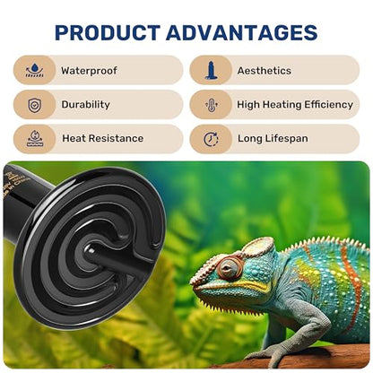 Reptile Heat Lamp 150W Ceramic Heat Emitter, No Light Emitting Heat Bulbs for Amphibian Pet Brooder Coop Incubating Chicken, Lizard Bearded Dragon Turtle Snake Terrarium, 2 Pack - color: 2 Pcs (Black), size: 150 Watts