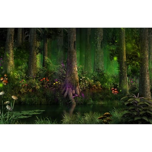 Forest Aquarium Background Colorful Flowers River Lake Terrarium Background Foggy Misty Jungle Rainforest Fantasy Forest Fish Tank Background Trees Natural Landscape Aquarium Backdrop 24x12in - color: Tree Green, size: 24(W)x12(H)inches/ 60(W)*30cm(H)