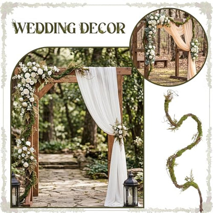 Tigeen 2 Pcs 6.56 Ft Large Bendable Artificial Tree Branches with Fake Moss and Ferns Sturdy Hanging Fake Plants Branches Vine for 3D Gardens Jungle Themed Parties and Wedding Arch Decorations