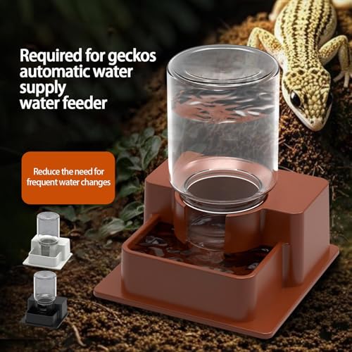 Reptile Automatic Dish - Automatic Reptile Feeder, Crab Water Dispenser | ABS, Bearded Dragon Water Bowl Food Container for Lizard Chameleon Snake Frog Hermit Crab Amphibian Habitat - color: Brown
