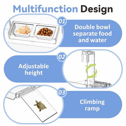 GOZILLA Turtle Basking Platform with Feeding Tray & Adjustable Ramp,Anit-Slip,Durable,Height Adjustable Hanging Platform.Acrylic Turtle Dock for Small Turtles, Reptiles and Aquatic Pets. (Large Kit) - size: Large