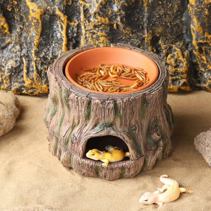 IBWell 3 in1 Reptile Hides and Caves with Detachable Base, Reptile Hideout Leopard Gecko Hide and Crested Gecko Food Dish Humid Hide for Lizard Tank Gecko Tank Accessories