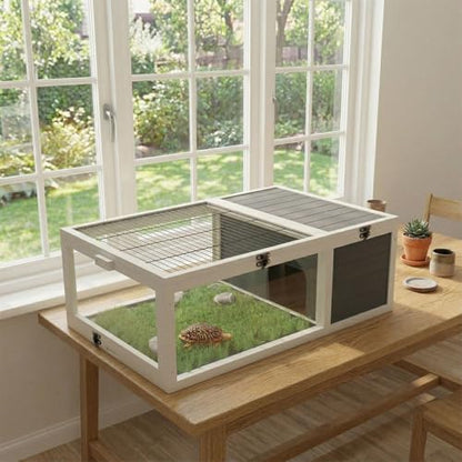 39.5" Tortoise Habitat,Large Wooden Indoor Tortoise House with 2 Removable Waterproof Tray, Indoor & Outdoor Reptile Enclosure Habitat Reptile Cage for Small Animals