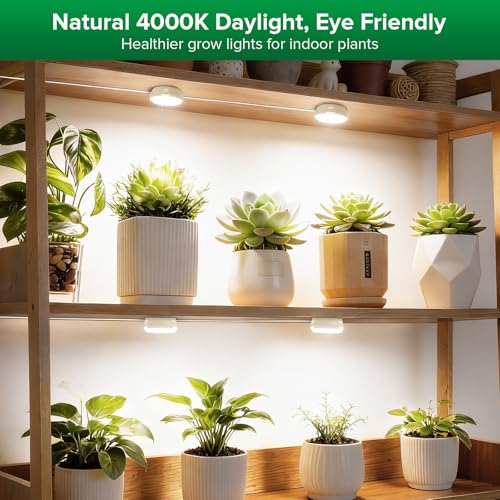 SANSI LED Grow Lights for Indoor Plants, Lifetime Free Bulb Replacement, 300W Full Spectrum+20W(5W*4) Puck Grow Lights for Indoor Plants