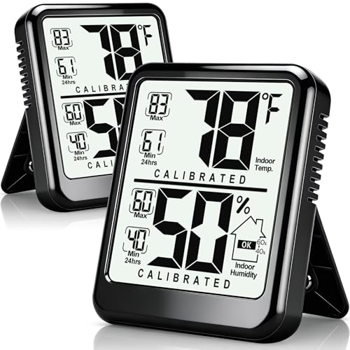 Antonki 2-Pack Room Thermometer, Digital Small Hygrometer Indoor Thermometer Humidity Gauge, Temperature Humidity Meter with Max/Min Record Monitor Sensor for Home, Plants - Battery Included - color: Black ( new version), size: 2 Pack
