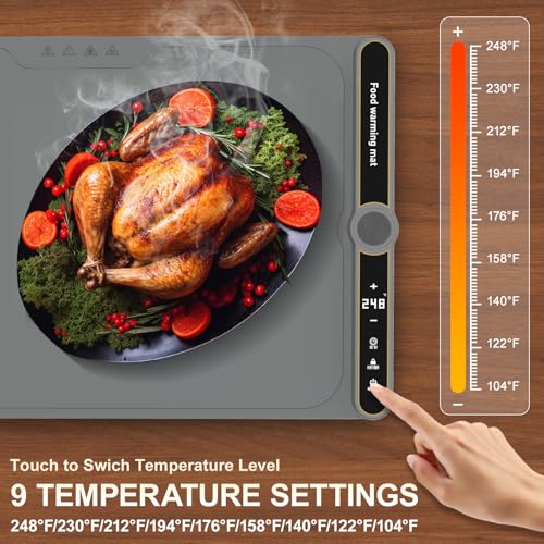 Extra Large Warming Mat for Food XXL:40”X15” Electronic Food Warmers for Parties Buffet Silicone Warming Tray 6-Level Timer 9-Level Temp18H Auto-Off 8Sec Fast Heating Roll Up Portable Grey - size: Grey-XXL 15*40in