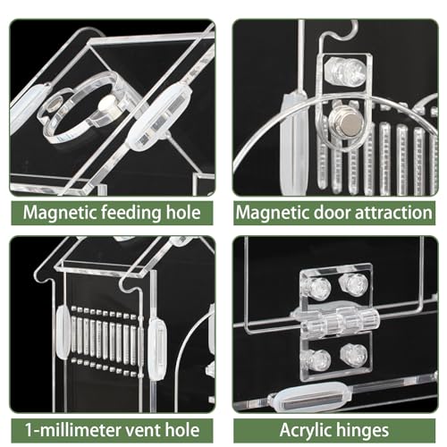 Magnetic Acrylic Spider Enclosure Kit - 5.9"x3.9"x5.1" Escape-Proof Terrarium for Jumping Spiders, Tarantulas & Mantis with Secure Magnetic Door & Ventilation - size: 5.9" x3.9 "x5.1"