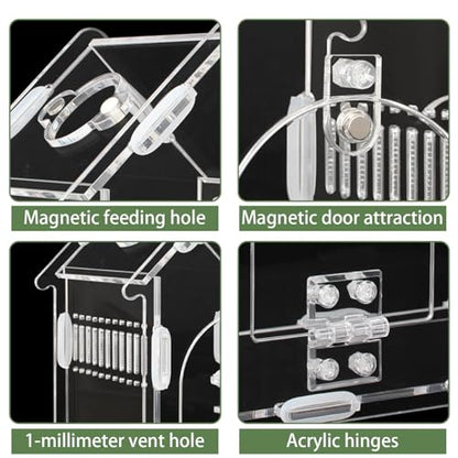 Magnetic Acrylic Spider Enclosure Kit - 5.9"x3.9"x5.1" Escape-Proof Terrarium for Jumping Spiders, Tarantulas & Mantis with Secure Magnetic Door & Ventilation - size: 5.9" x3.9 "x5.1"