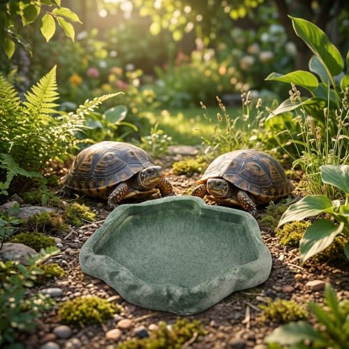 Reptile Bowl, Resin Rock Reptile Food and Water Feeder Pet Aquarium Ornament Terrarium Dish Plate for Tortoise Lizard Iguana(Dark Green S) - color: Dark green S