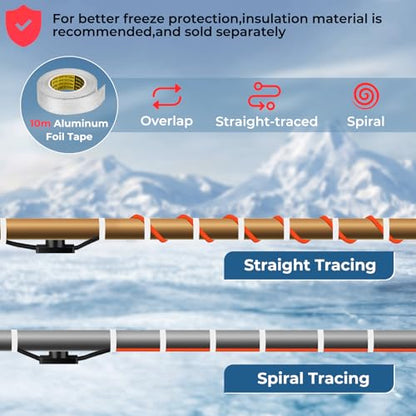 25FT Heat Tape for Water Pipes Freeze Protection IP65 Waterproof 8W/FT 110V BDDFOTO Water Pipe Heat Cable With Thermostat Self-Regulating Pipe Heater for House Garden/RV Camper - style: 25 FT