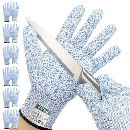 Kebada Cut Resistant Gloves, 100% Food Grade Cutting Gloves, ANSI A4 Level 5 Protection Anti Cut, Glass-Free and Steel-Free, Model C4, 6 Pairs, Medium - color: Blue(6 Pairs), size: 8/Medium