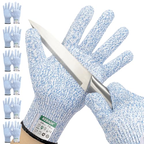 Kebada Cut Resistant Gloves, 100% Food Grade Cutting Gloves, ANSI A4 Level 5 Protection Anti Cut, Glass-Free and Steel-Free, Model C4, 6 Pairs, X-Large - color: Blue(6 Pairs), size: 10/X-Large