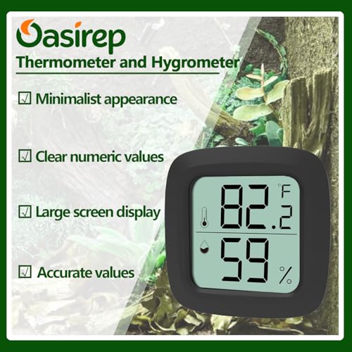 Black Reptile Thermometer and Hygrometer – LCD Digital Temp & Humidity Gauge for Bearded Dragon, Ball Python, Crested Gecko, Tortoise, Frog, Axolotl Tanks - color: Black - 1 Pack