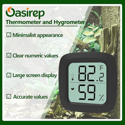 Black Reptile Thermometer and Hygrometer – LCD Digital Temp & Humidity Gauge for Bearded Dragon, Ball Python, Crested Gecko, Tortoise, Frog, Axolotl Tanks - color: Black - 1 Pack