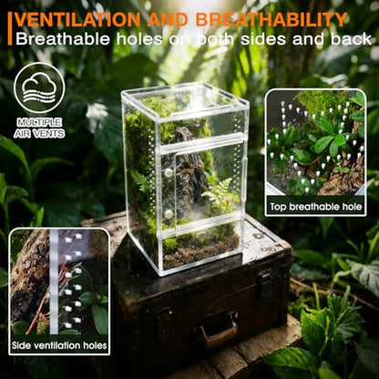 Jumping Spider Enclosure, Small Acrylic Terrarium, Magnetic Front & Top Opening, Bug Habitat for Jumping Spiders, Tarantulas, Praying Mantis, Snails (3.14" x 3.14" x 5.9") - size: Basic Vertical-Mini