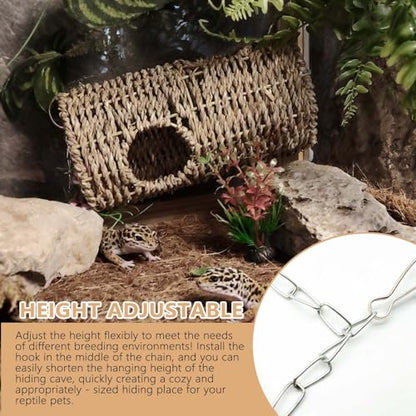 Reptile Hide Cave,Hanging Seagrass Fiber Bearded Dragon Hammock Swing Climbing Toys with Plants Decor,Gecko Hideout Hollow Cave Tank Accessories for Lizard Snake-Round - size: Round:7.87*3.94*3.94"
