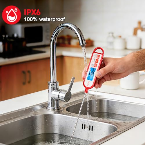 Digital Instant Read Meat Thermometer Kitchen Cooking Food Candy Thermometer for Oil Deep Fry BBQ Grill Smoker Thermometer by AikTryee - color: Black Red-SR807