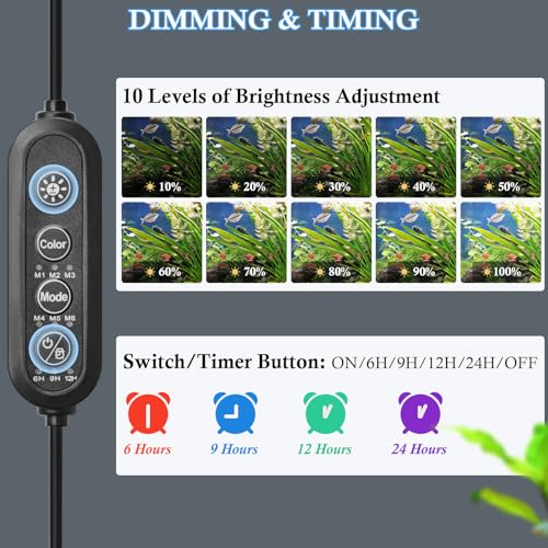 FEDOUR 15in Submersible Aquarium LED Light, 24/7 Mode Aquarium Lights with Full Spectrum RGBW LEDs, IP68 Waterproof Fish Tank Light with Dimming, Timming and Color Adjustable - style: 15inch
