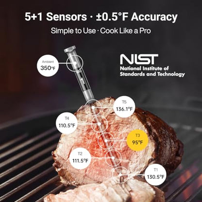 ThermoMaven 3000FT Smart Wireless Meat Thermometer, Sub-1G Long Range, 6 Sensors NIST Certified Accuracy, 2 Thin Probes, Standalone Base with Large LCD for Grill, Smoker, Oven, BBQ - color: Red