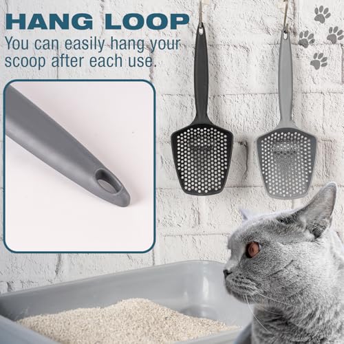 Set of 2 Cat Litter Scoop with Small Holes, Deep Sifting Shovel for Fine Litter, Reptile Terrarium Sand & Rabbit Pooper Lifter, Hanging Handle Poop Scooper (Gray, Set of 2) - color: Gray, size: Set of 2