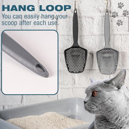 Set of 2 Cat Litter Scoop with Small Holes for Fine Litter, Hanging Handle Deep Reptile Terrarium Sand Sifter, Poop Scooper Rabbit Pooper Lifter Kitten Sifting Shovel (Black, Set of 2) - color: Black, size: Set of 2