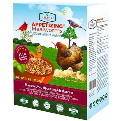 Amzey Dried Mealworms 11 LBS - 100% Natural for Chicken Feed, Bird Food, Fish Food, Turtle Food, Duck Food, Reptile Food, Non-GMO, No Preservatives, High Protein and Nutrition - size: 11 Pound (Pack of 1)