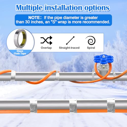 3ft Heat Tape for Water Pipes, Water Line Heat Tape with Thermostat, Freeze Protection Heating Tape for Water Pipes, Pipe Heat Tape, for Metal Plastic Pipes and Roof RV Protection in Winter - style: 3FT with Thermostat