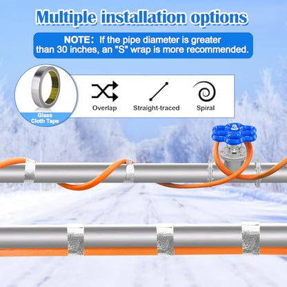 Heat Tape for Water Pipes, 6ft Pipe Heat Tape with Thermostat, Self Regulating Heat Tape Cable, Freeze Protection Heating Cable Wrap for Water Pipes, Used for Metal Plastic Pipes and Roof RV - style: 6FT with Thermostat