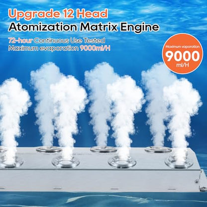 Upgrade Mist Maker Fogger 12 Heads (9000ml/H),Ultrasonic Fogger Humidifier with Floats（No need to add water）,110V 400W Power Water Proof Ultrasonic Mister,for Halloween Atmosphere,Preserva - size: Upgrade Mist Maker Fogger 12 Heads