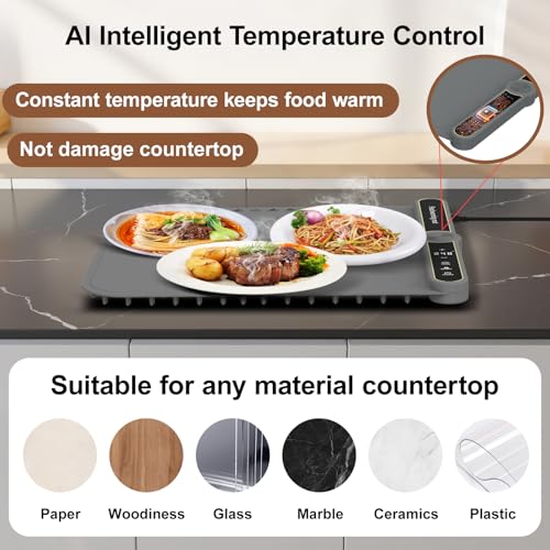 Small Food Warming Mat Portable Soft Food Warmers for Parties,Fermentation,Thaw,Countertop Electric Warming Mat for Food 9-Level Precise TEMP Control Keep Warming Last 18 Hours(Grey) - size: Grey-Small