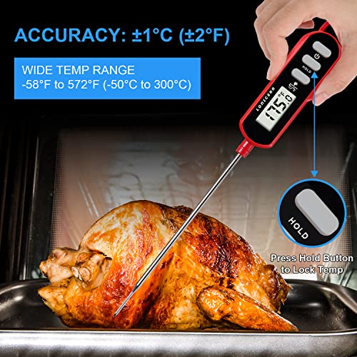 Lonicera Digital Cooking Thermometer for Bread Baking, 5" Probe, Instant Read 2-3s, IPX6 Waterproof Food Thermometer with Backlight, for Liquid, Water & Meat (Red)