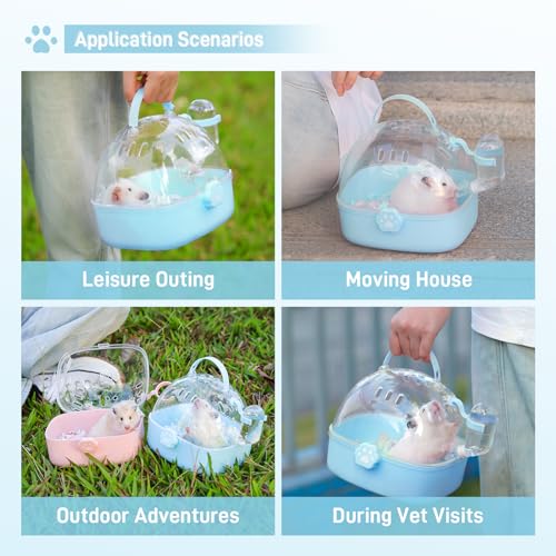 BUCATSTATE Small Animal Carrier Cage with Water Bottle, Portable Hamster Travel Carrier Carry Case 7.24" L*6.69 W *6.42" H for Small Pets, Gerbils, Mice, Dwarf Hamster (Blue) - color: Blue