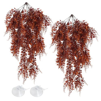 Hamiledyi Reptile Plants 2 Pcs Hanging Terrarium Plants Fake Plant Reptile Tank Accessories for Leopard Gecko Bearded Dragon, Snake, Lizard Habitat (Red) - color: 2 Pcs Red Reptile Plants