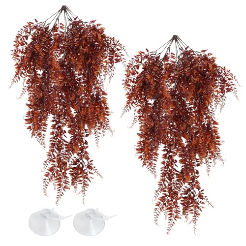 Hamiledyi Reptile Plants 2 Pcs Hanging Terrarium Plants Fake Plant Reptile Tank Accessories for Leopard Gecko Bearded Dragon, Snake, Lizard Habitat (Red) - color: 2 Pcs Red Reptile Plants