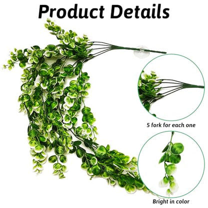 Hamiledyi 6 PCS Hanging Fake Plants for Reptiles, Fake Reptile Plants for Reptiles Tank with Suction Cup, Reptile Plants Jungle Hanging Vines for Bearded Dragon Tank (Green and White) - size: 6 PCS