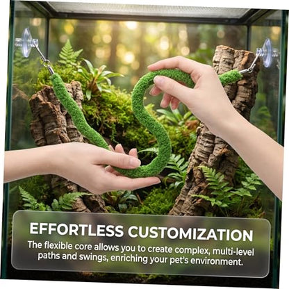 BESPORTBLE Reptile Climbing Rope with Suction Cup Hook for Leopard Gecko and Snake Realistic Green Plush Vine Bendable and Versatile Habitat Decoration for Reptile Tank Habitat