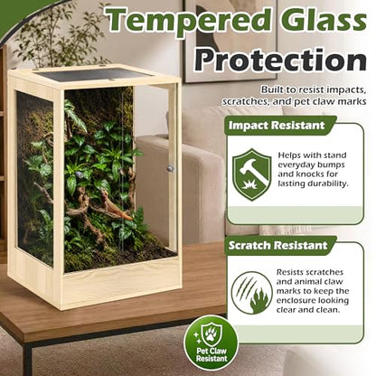 PROLEE 18" x 18" x 32" Tall Reptile Terrarium, 45 Gallon Glass Chameleon Cage, Vertical Crested Gecko Tank with Ventilated Mesh Top, Front Opening Rainforest Habitat, Oak - color: Oak, size: 18" L x 18" W x 32" H, 45 Gallon