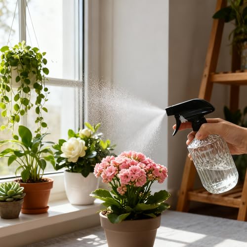YYTSGG Clear Glass Handheld Spray Bottle, 15oz Refillable Plant Mister Bottle, Water Spray Bottle with Adjustable Mist Nozzle for Indoor Flowers, Outdoor Gardening, Cleaning, Hair and Pets Care - color: Clear