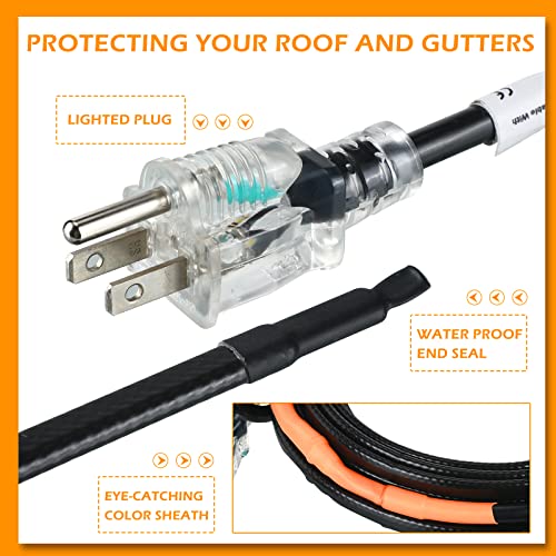 Kingdder 18 Ft (6FT~48FT) Heat Tape for Water Pipes Thermostat Self Regulating Heating Cable with Power Indicator Plug Built-in, Heavy Duty Heating Cable for Pipe Freeze Protection, 120V 8W/ft - size: 18 Ft