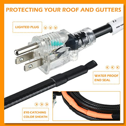 Kingdder 18 Ft (6FT~48FT) Heat Tape for Water Pipes Thermostat Self Regulating Heating Cable with Power Indicator Plug Built-in, Heavy Duty Heating Cable for Pipe Freeze Protection, 120V 8W/ft - size: 18 Ft