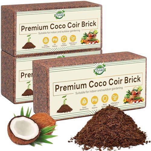 Halatool 3 Pcs Organic Coconut Coir Bricks for Plants, Compressed Coco Peat Coir Brick Coconut Fiber Substrate with Low EC & pH Balance, High Expansion Coconut Seed Starter Soil for Planting Flowers - color: 3 Pack