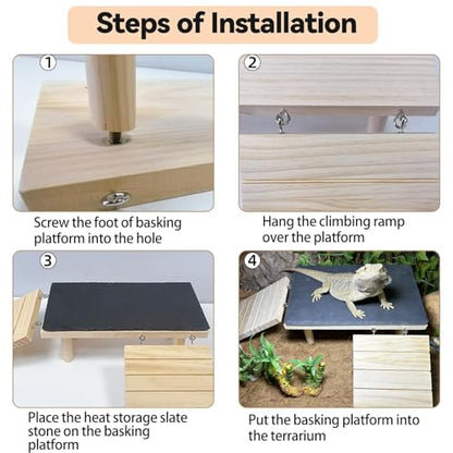Bearded Dragon Platform Wooden Reptile Hideout Cave Climbing Tank Accessories with Reptile Basking Rock for Leopard Gecko Lizard Tortoise (Medium, 11.8 × 5.9 Inches) - size: Medium