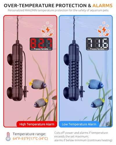 SEAOURA Small Aquarium Heater, 50W Mini Fish Tank Heater 5-10 Gallon, Adjustable Submersible Turtle Betta Heater with External Digital Display Intelligent Safety Protection for Fresh/Saltwater - size: Tank for 5-10 Gallon