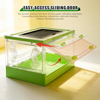 Travel Foldable Reptile Terrarium with Sliding Door Portable Spider Enclosure, Lizard Cage, Plastic Habitat for Tarantula, Tree Frog, Leopard Gecko, Snake, Ventilated Terrarium Starter Kit Green - color: Green