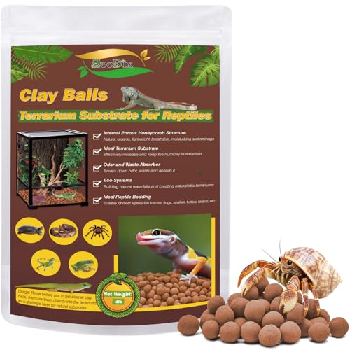 ZeeDix 4 LBS Reptile Substrate Leca Balls - 100% Organic Expanded Clay Pebbles, Ideal Bioactive Terrarium Clay Balls Substrate for Reptile Terrarium Tank, Bearded Dragon, Tortoise, Gecko, Snake & Frog - color: 4LBS